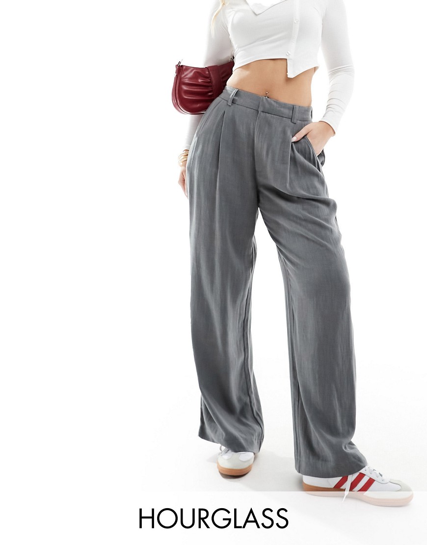 Hourglass Wide leg dad pants with linen in gray