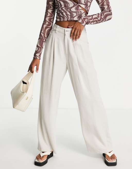 ASOS DESIGN Hourglass wide leg pants with linen in oatmeal