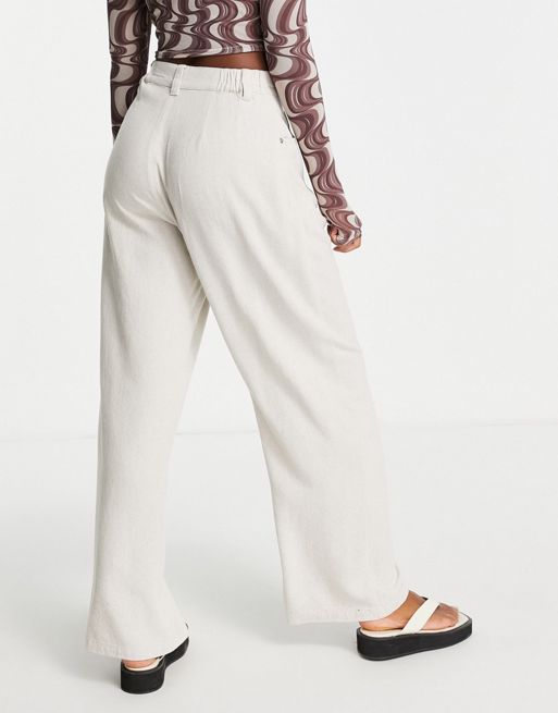 ASOS DESIGN Hourglass wide leg trouser with linen in oatmeal