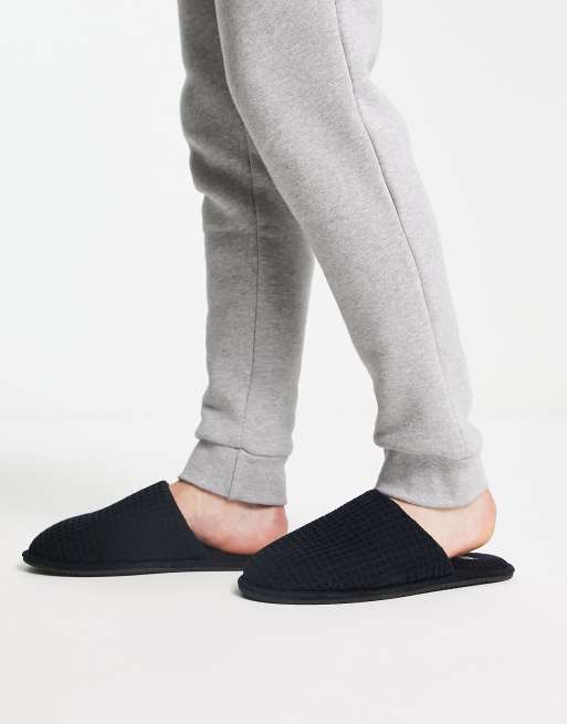 ASOS DESIGN house slippers in black waffle | ASOS