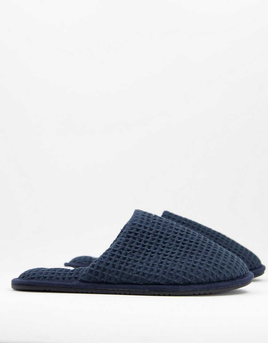 ASOS DESIGN house slippers in navy waffle