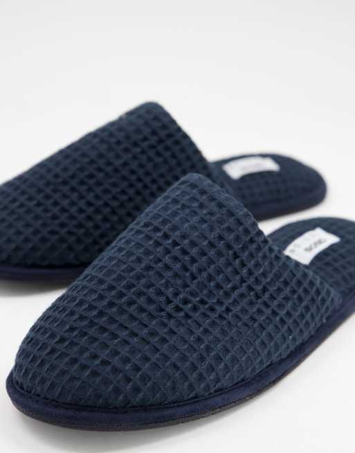 ASOS DESIGN house slippers in navy waffle |