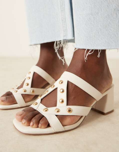 ASOS DESIGN - Howdy - Råhvide mules med burdesign, nitter og mellemhøj hæl - view 1