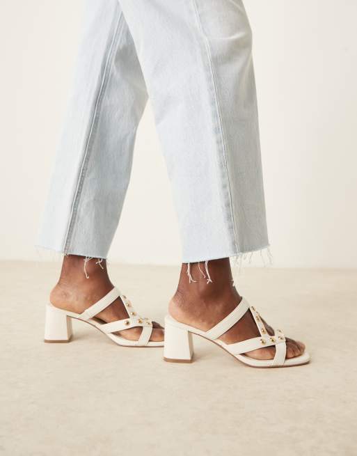 ASOS DESIGN Howdy stud detail caged mid heeled mules in off white, 4 of 4
