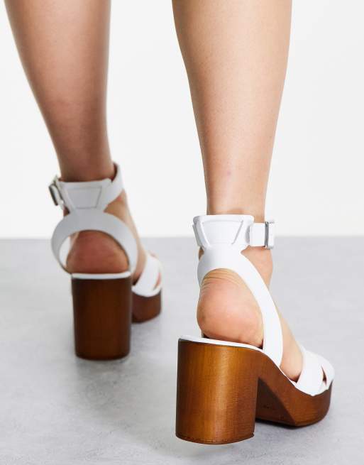 ASOS DESIGN Howie mid heeled sandals in white