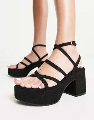 ASOS DESIGN Hoxton- Sandalen in Schwarz mit mittelhohem Absatz und dicker Plateausohle-Black