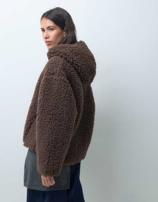 ASOS DESIGN hættetrøje i højpelset borg i brun, 4 af 4