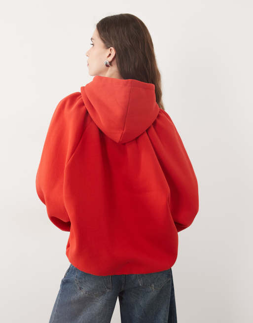ASOS DESIGN hættetrøje med børstet inderside og sløjfedetalje i rød, 4 af 4