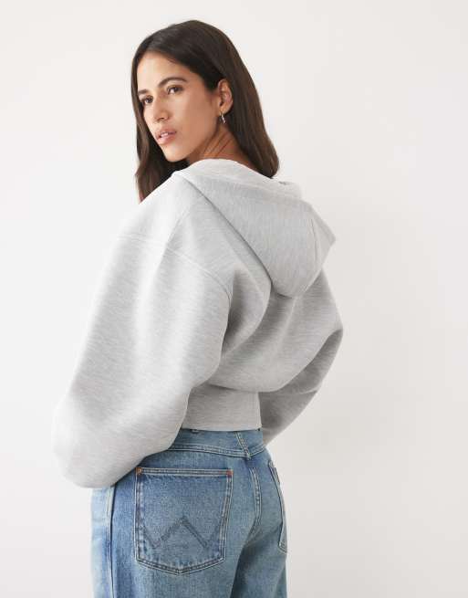 ASOS DESIGN hættetrøje med korsetinspireret talje i grå i scuba-lignende stof, 4 af 4