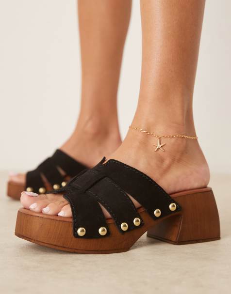 ASOS DESIGN – Hudson – Premium – Svarta mules i mocka med halvhög klack - view 1