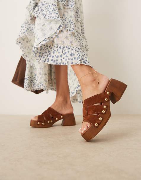 ASOS DESIGN - Hudson - Sabots à talon mi-haut en daim de qualité supérieure - Camel - view 1