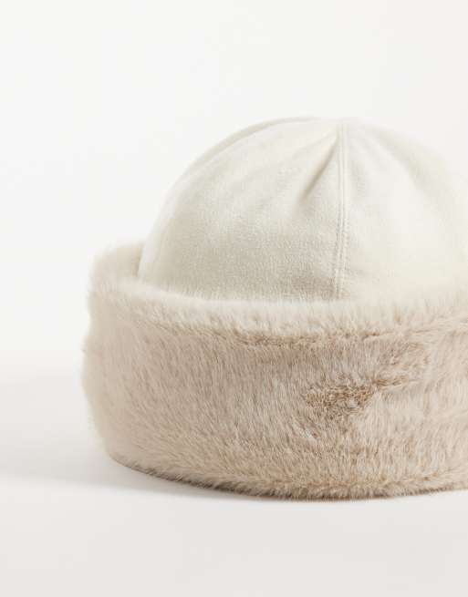 ASOS DESIGN hue med opsmøg i creme suedette-mix, 2 af 3