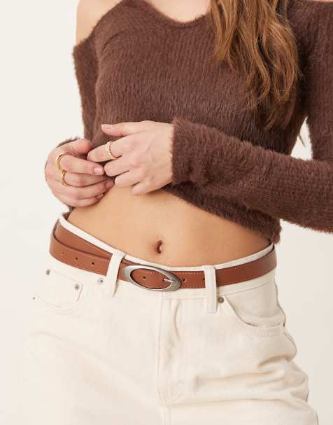 ASOS DESIGN – Hüft- und Taillen-Jeansgürtel in Hellbraun mit ovaler Schnalle - view 1