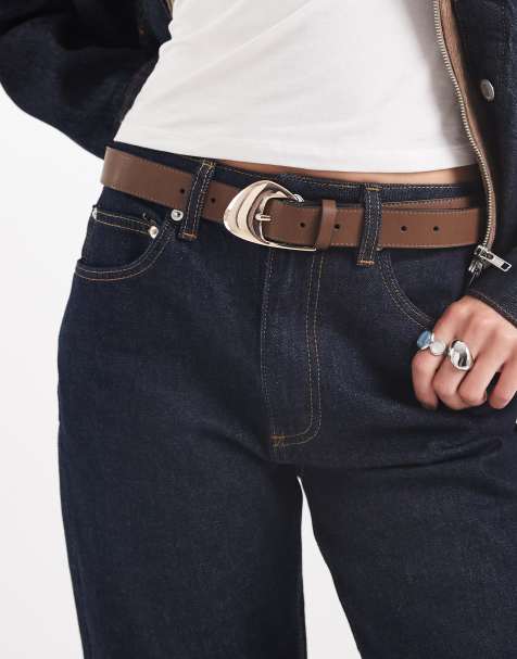ASOS DESIGN – Hüft- und Taillengürtel aus Denim in Schokobraun mit abgeschrägter Schnalle - view 1
