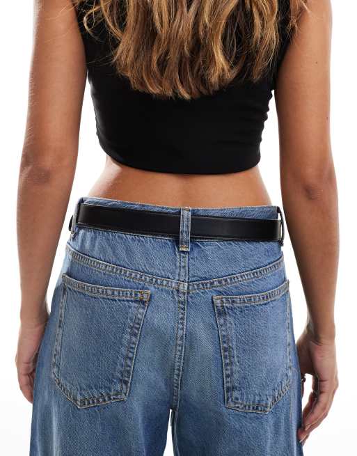 ASOS DESIGN – Hüft- und Taillengürtel aus Denim in Schwarz mit abgeschrägter Schnalle, 3 von 4