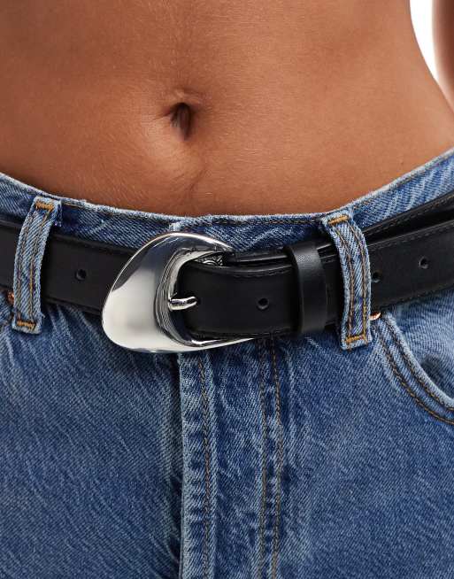 ASOS DESIGN – Hüft- und Taillengürtel aus Denim in Schwarz mit abgeschrägter Schnalle, 4 von 4