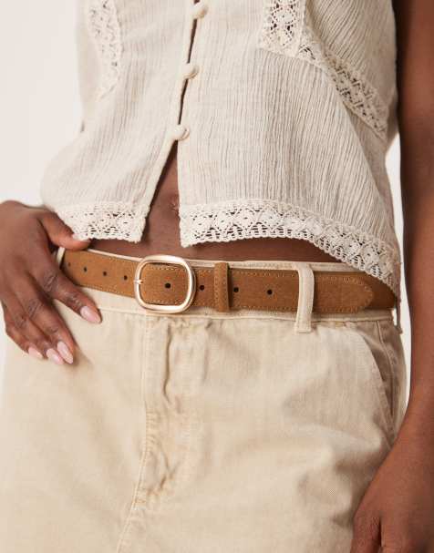 ASOS DESIGN – Hüft- und Taillengürtel für Jeans in Hellbraun aus Wildlederimitat mit eckiger Schnalle - view 1