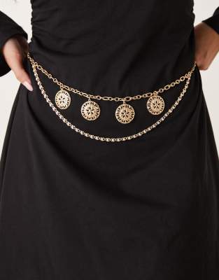 ASOS DESIGN - Hüft- und Taillengürtel in Goldoptik mit Münzanhängern-Goldfarben