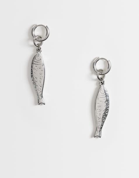ASOS DESIGN - Huggie oorbellen van waterbestendig roestvrij staal met vis in zilver - view 1