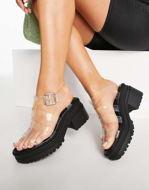 ASOS DESIGN Hugo chunky mid heel sandals in clear