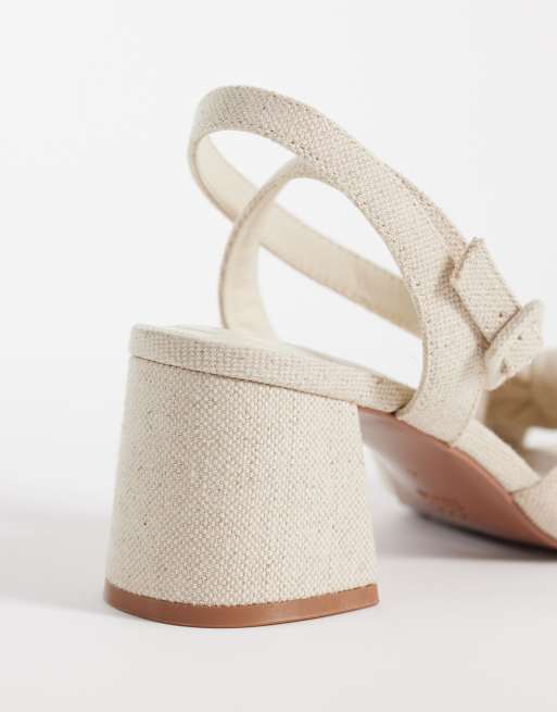 ASOS DESIGN Hugo knot detail mid block heel sandals in natural linen, 3 of 4