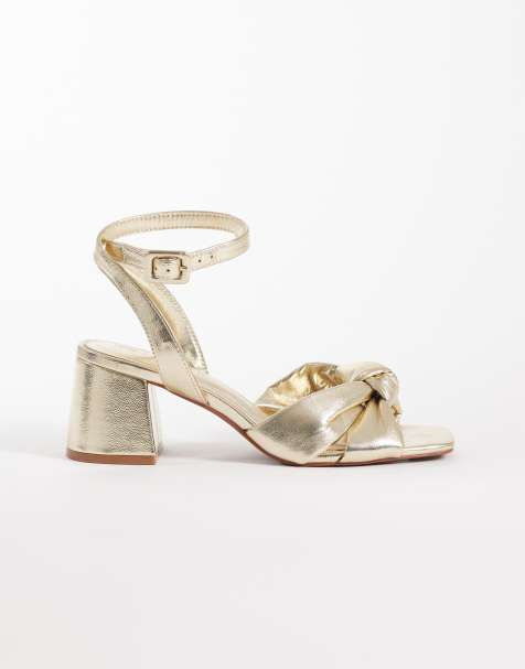 ASOS DESIGN - Hugo - Sandalen met halfhoge blokhak en geknoopt detail in warm goud - view 1