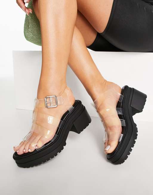 ASOS DESIGN - Hugo - Sandali trasparenti con suola spessa e tacco medio