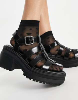 ASOS DESIGN – Hugo – Svarta sandaler med grov sula och halvhög klack