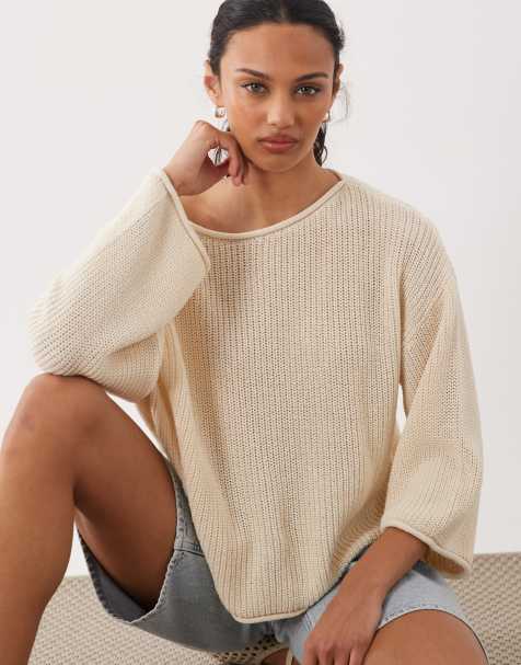 ASOS DESIGN - Hulstrikket beige strandtrøje - view 1