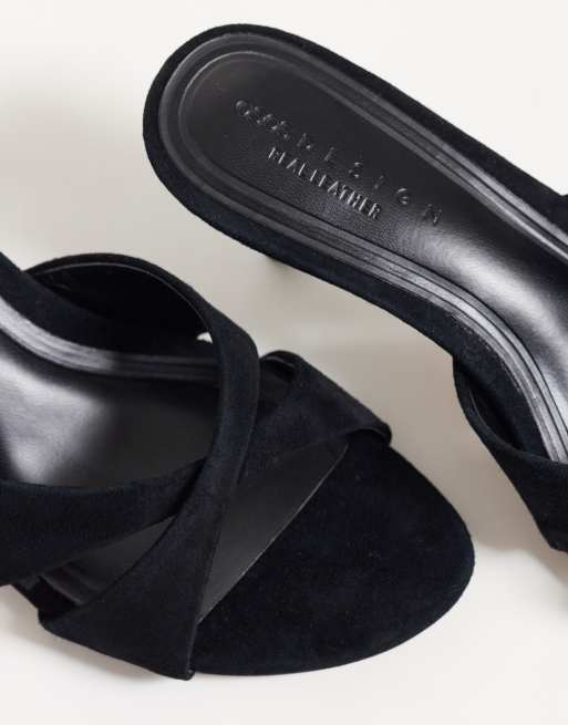 ASOS DESIGN Hum premium cross strap mid heeled mules in black suede, 4 of 4