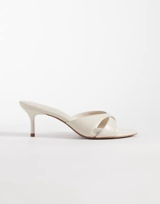 Asos Design Hum Premium Cross Strap Mid Heeled Mules In White