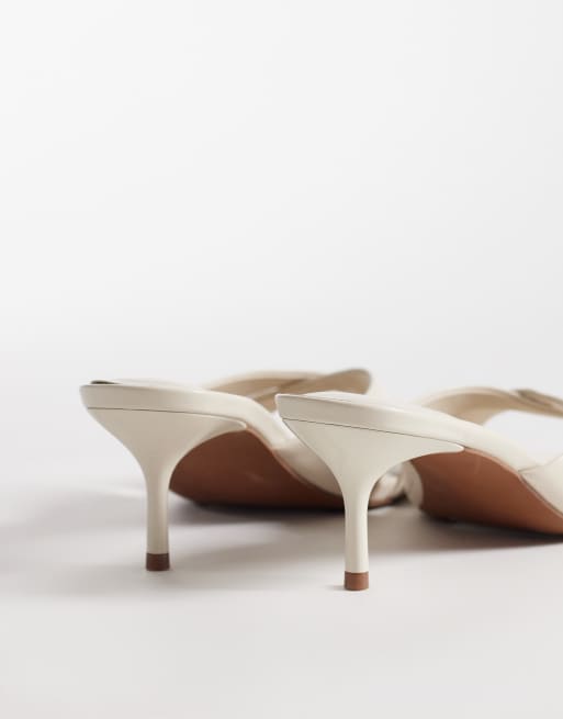 ASOS DESIGN Hum premium cross strap mid heeled mules in off white leather, 4 of 4
