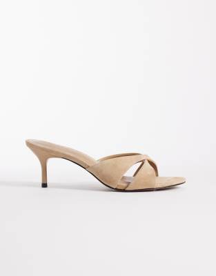 Asos Design Hum Premium Cross Strap Mid Heeled Mules In Multi
