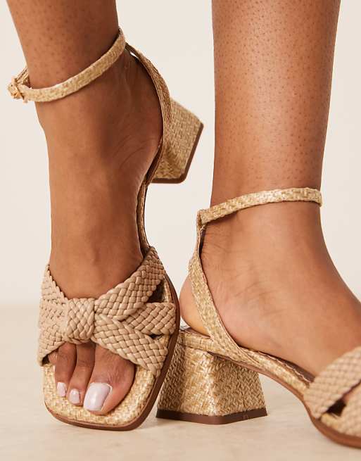 ASOS DESIGN Hummingbird weave detail mid block heel sandals ASOS DESIGN Hummingbird weave detail mid block heel sandals