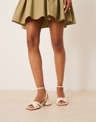 Asos Design Hummingbird Weave Detail Mid Block Heel Sandals In White