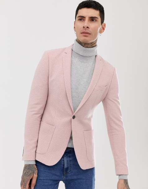 ASOS DESIGN – Hundtandsmönstrad kavaj i ullmix med supersmal passform - view 1