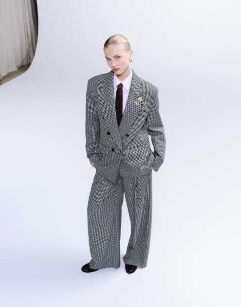 ASOS DESIGN – Hundtandsmönstrad kostym med byxor och kavaj med markerade axlar - view 1