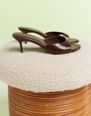 Asos Design Hush Leather Mid Heeled Mules In Burgundy