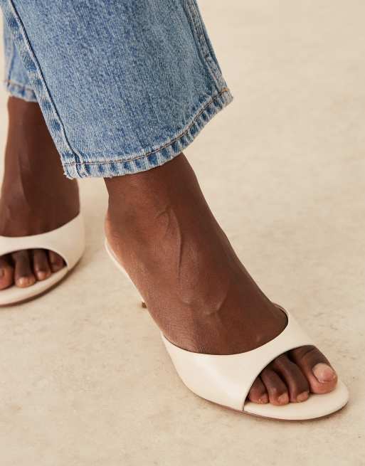 ASOS DESIGN Hush leather mid heeled mules in off white