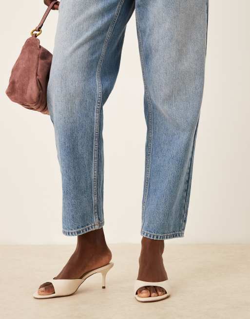ASOS DESIGN Hush leather mid heeled mules in off white