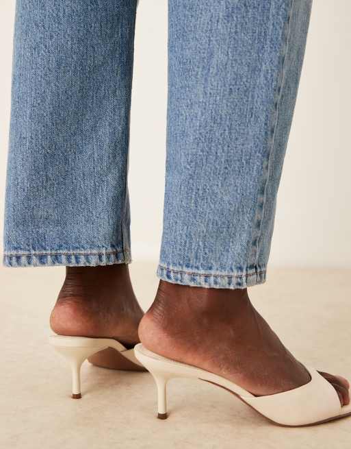 ASOS DESIGN Hush leather mid heeled mules in off white