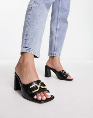 ASOS DESIGN - Hush - Mules in Schwarz mit Trensen-Verzierung und mittelhohem Absatz