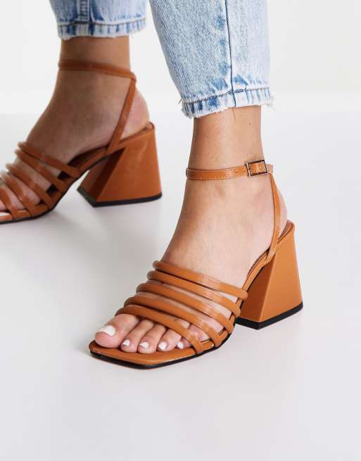 Tan block heel sandals sale