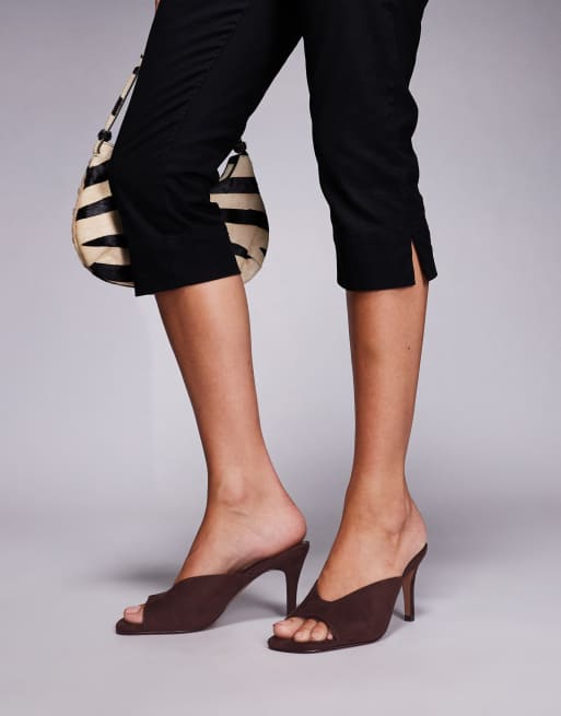 ASOS DESIGN - Husky - Chokoladebrune mules i imiteret ruskind mellemhøj hæl, 2 af 4