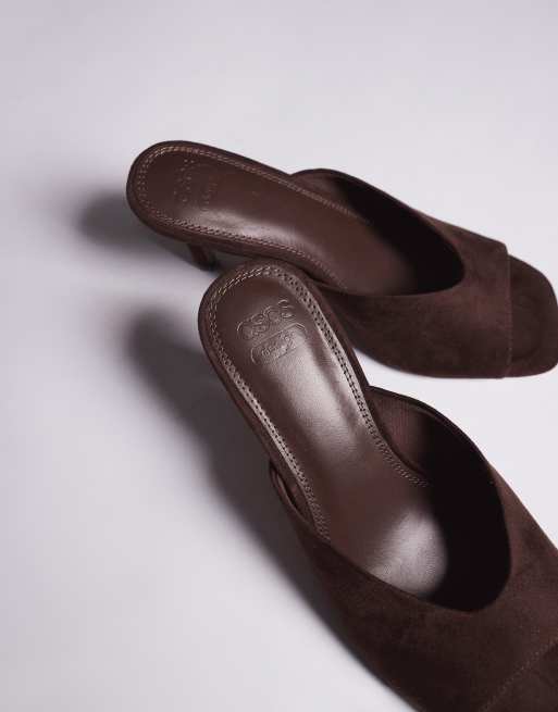 ASOS DESIGN - Husky - Muiltjes met halfhoge hak in chocoladebruin suedette, 3 van 4