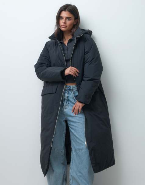 ASOS DESIGN huvad pufferjacka i lång modell i svart - view 1