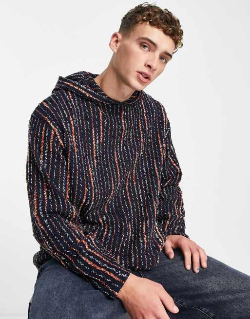 ASOS DESIGN – Huvtröja i strukturrandig jacquard och oversize