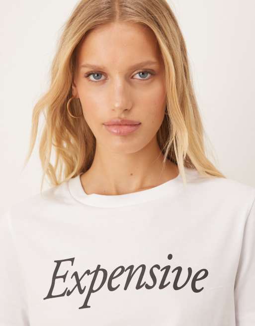 ASOS DESIGN - Hvid afslappet baby-T-shirt med 'Expensive'-slogan, 4 af 4