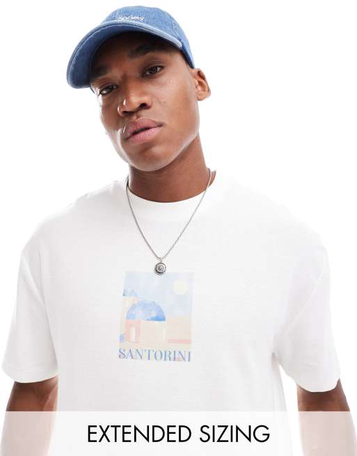 ASOS DESIGN - Hvid, afslappet og tekstureret T-shirt med byprint på brystet