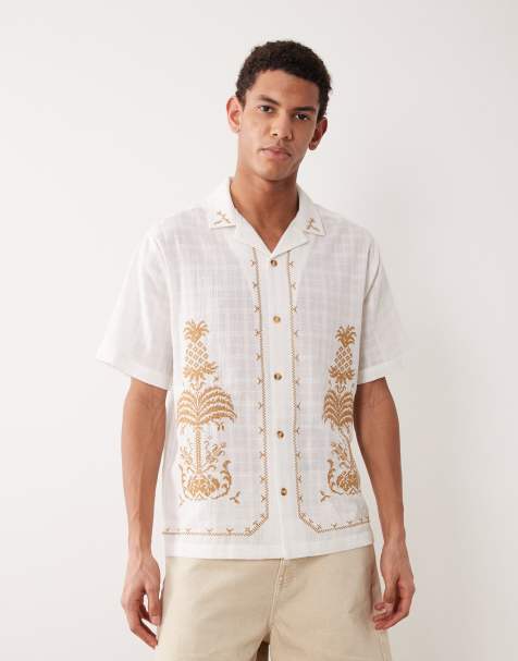 ASOS DESIGN - Hvid afslappet skjorte med tekstur og broderier - view 1